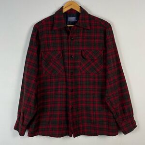 Vintage‎ Pendleton Wool Board Shirt Red Plaid size M Flap Pockets